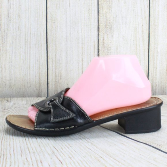 Josef Seibel Shoes - Josef Siebel Black Leather Strap Comfy Slide Low Block Heel Sandals US 10